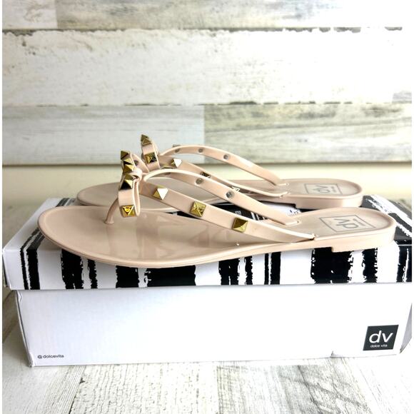 Dolce Vita Womens 8 Sunkissed Blush Jelly Slip-On Sandals Gold Studded Bow NEW - Picture 2 of 7